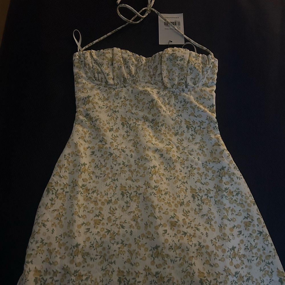 Acer Mini Dress yellow, multi floral print.  XS